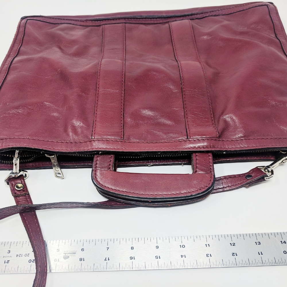 Vintage Crossbody Drop Handle Briefcase Maroon Red